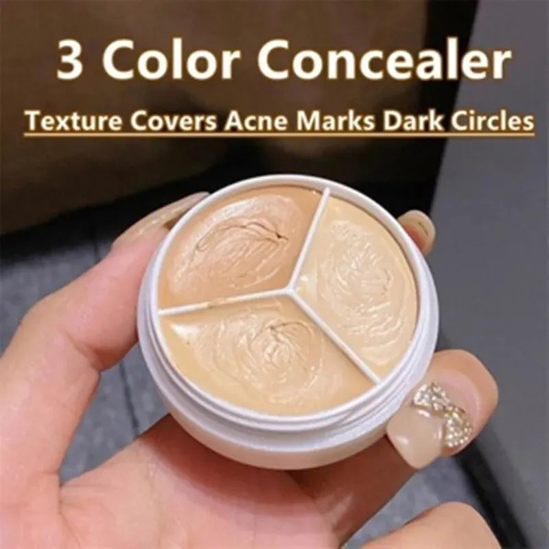 3-Color Concealer Palette Professionally Covers Dark Circles Around Eyes and Face