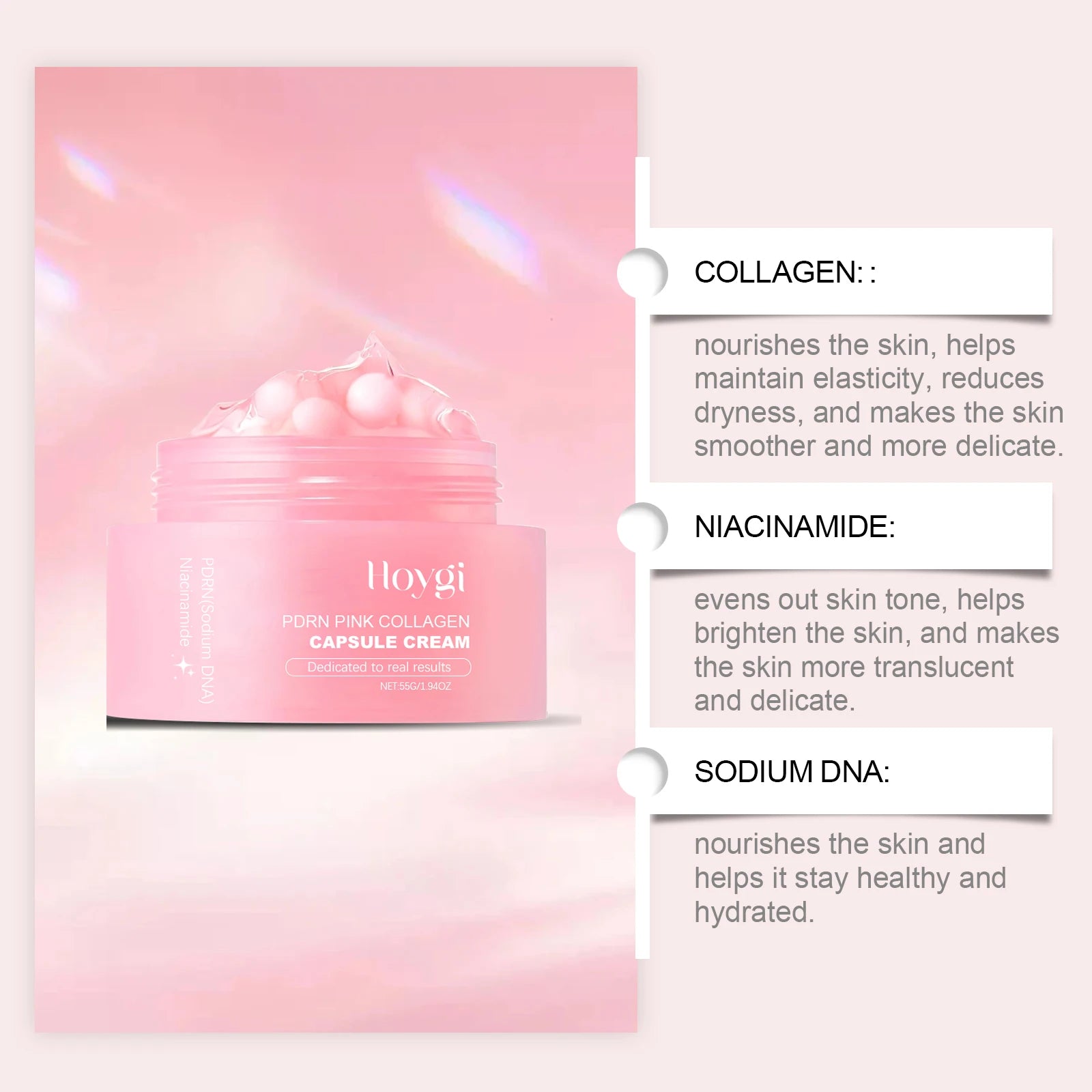 HOYGI Collagen Capsule Cream Deep Moisturizing Hydrating Anti-Dryness Skin Brighten Glowing Firming Smooth Niacinamide Skin Care