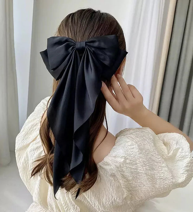 Elegant Solid Large Bow Ribbon Hair Clip For Women Girl Sweet Headbands Soft Satin Hairpin Hairgrip Fashion Hair Accessories