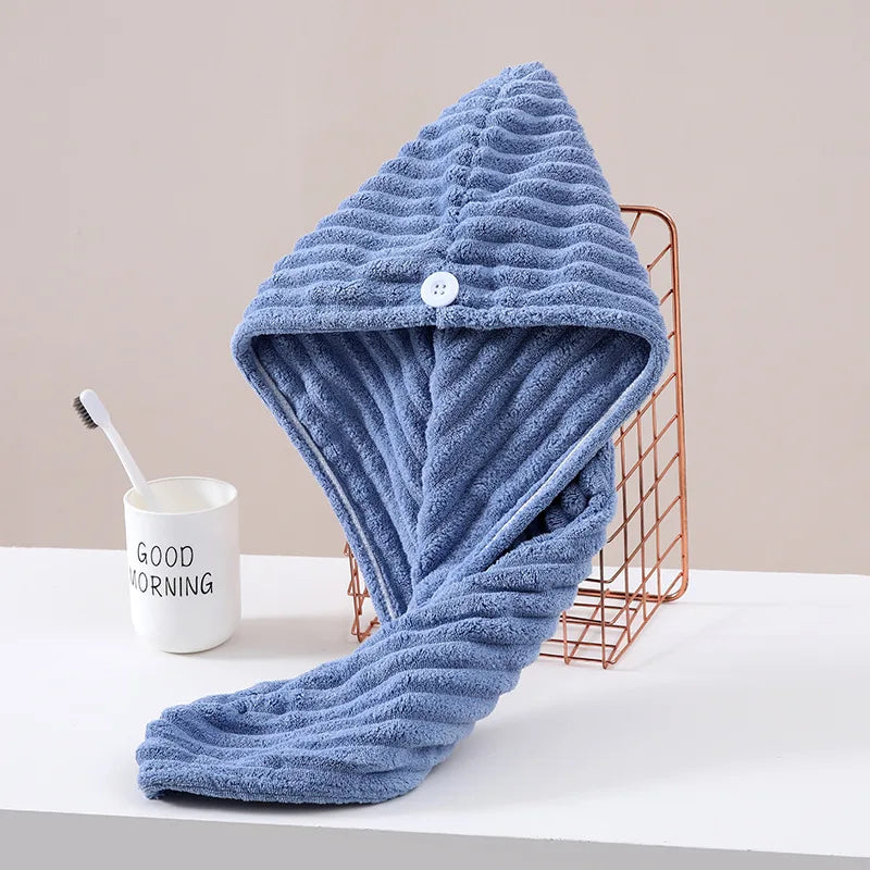 1Pcs Microfiber Quick-dry Hair Towel Cap with Button Super Absorption Bath Hat Fast Drying Hair Drying Wrap Hat Towel for Women