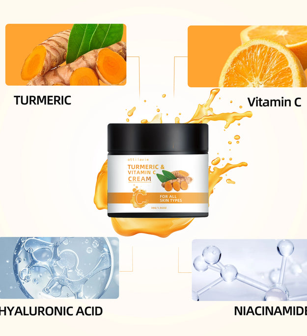 Turmeric & Vitamin C Cream -Lightweight Nourishment for Face& Neck, Fast-Absorbing HydrationAll Skin Types