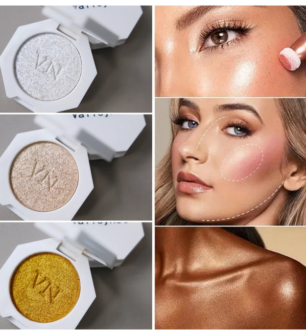 3 Color Highlighter Shimmer Waterproof Long-lasting Champagne Color Highlighter Powder Texture Brightening Facial Contours
