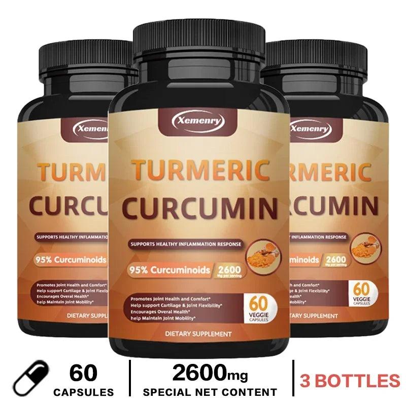 Turmeric Curcumin Capsules Supplement, with BioPerine Black Pepper Extract, for Joint, Digestive & Immune Support