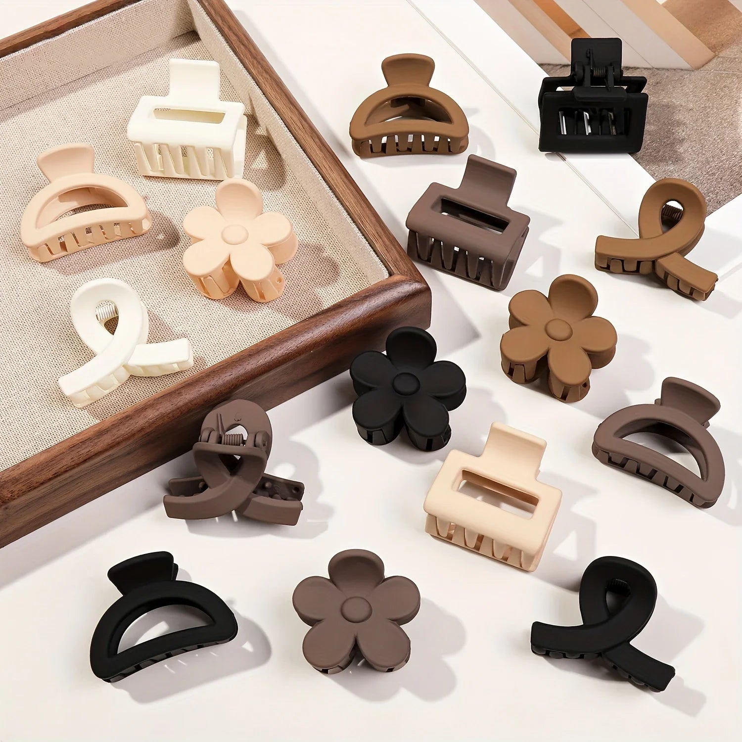 5Pcs Multistyle Small Flower Hair Claw Clips for Women Girl Rectangle Jaw Clip Hair Accessory Semicircle Barrettes for Thin Hair