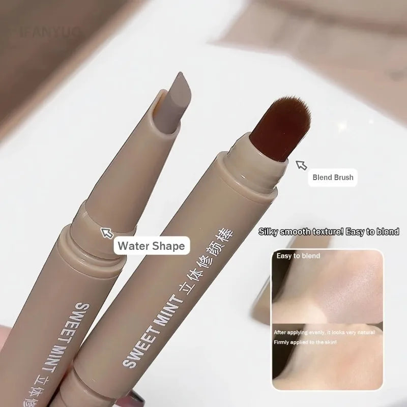 Contour Pen Double Head Bronzer Stick with Brush Nose Shadow Cream Contouring Pen Waterproof Natural Sculpting Makeup Cosmetics