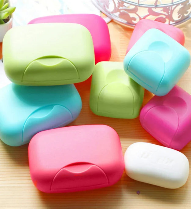 S/L Sizes Portable Travel Soap Box Container Bathroom Acc Home Plastic Soap-Boxes with Cover Candy Color Soaps Soap Holder