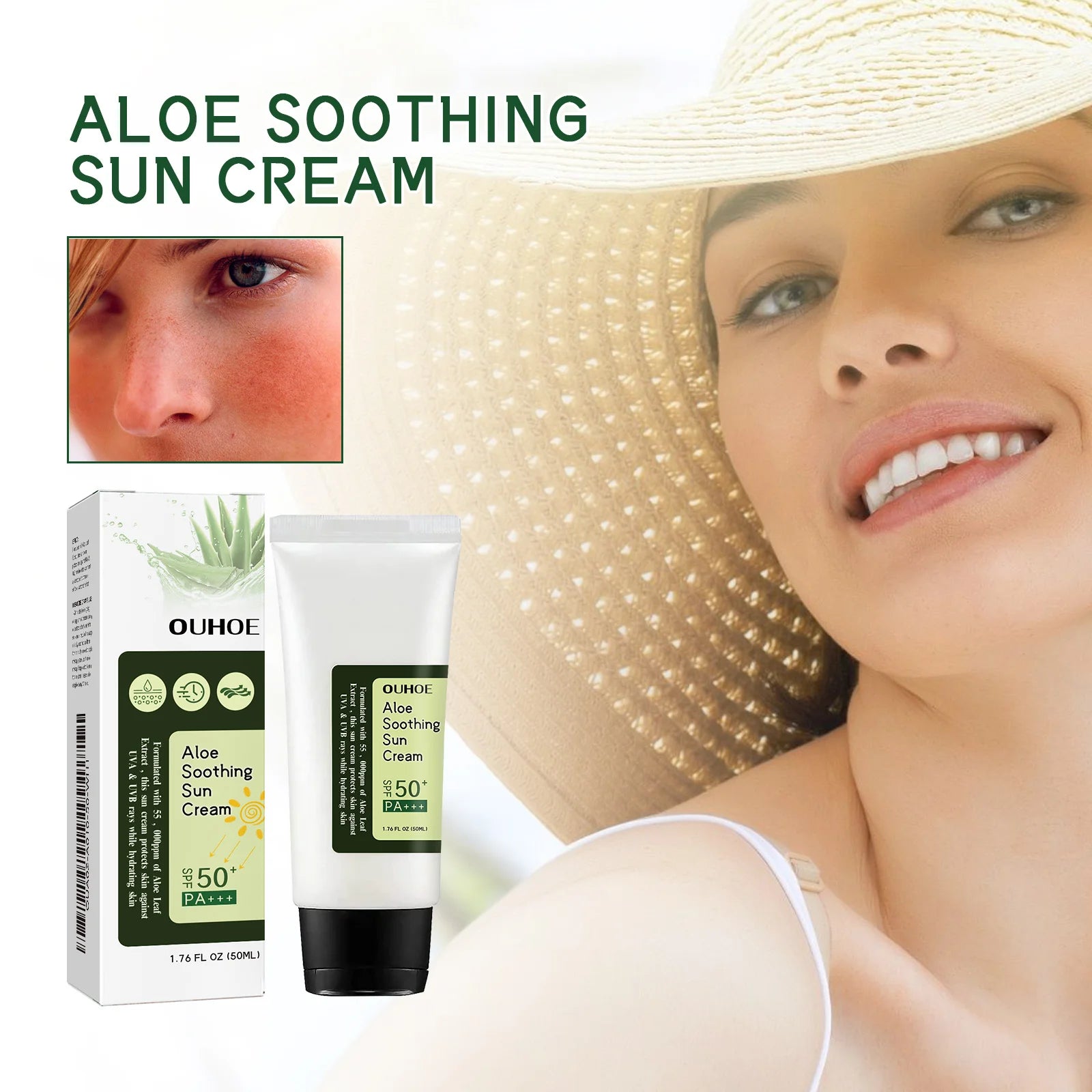 Aloe Vera Protective Cream Hydrating Refreshing UV SPF 50+ Isolation Sunscreen Moisturizing Facial Body for Daily Sun Protection