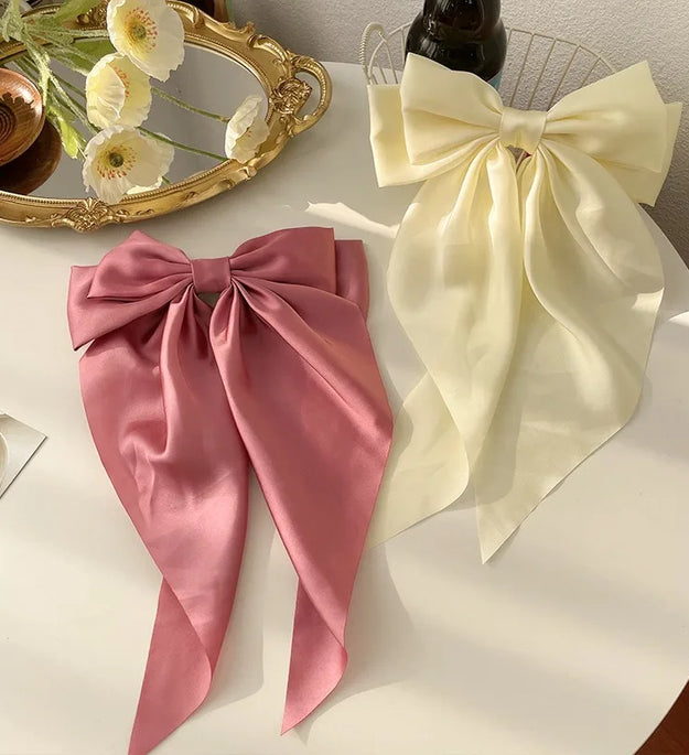 11 Solid Color Satin Ribbon Big Bows Hairpin Spring Clips Hair Accessories for Women Girls Trendy Korean Summer Headwear 2023 - BlissFully