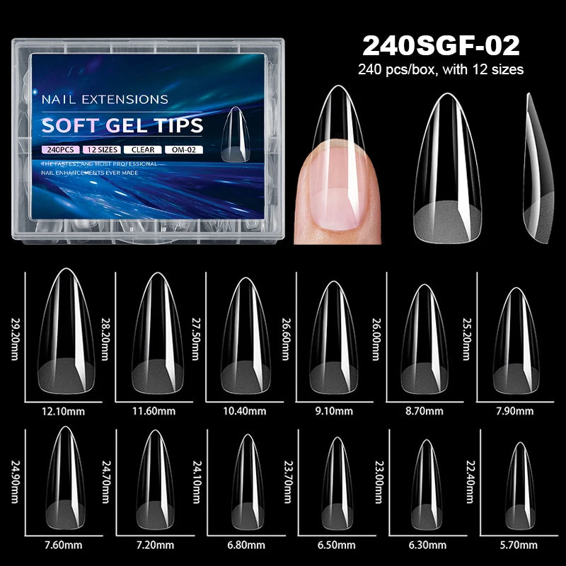 Luxury False Nail Tips Soft Gel Fingertip Semi-matte Capsules Almond French Coffin Full Cover Artificial Fake Nails Extension