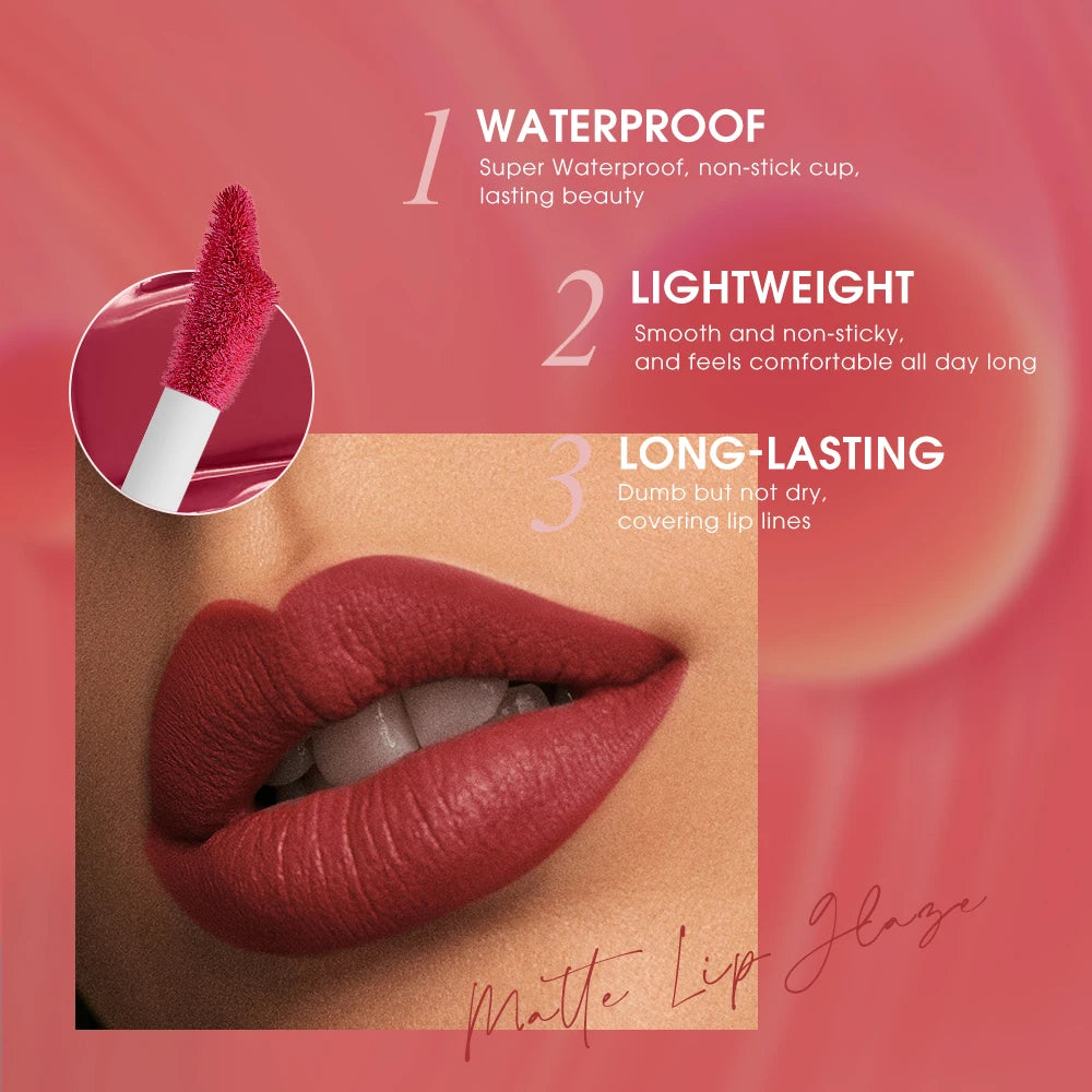 Velvet Matte Lip Gloss Tint 12 Shades Waterproof Long Lasting Nonstick Cup Liquid Lipstick Makeup Cosmetics For Women