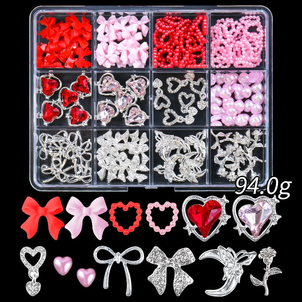 120pcs/box 3D Gold Bow Butterfly Nail Metal Charms Shiny Cute Bowtie/Diamond Star Nail Jewelry 120 Luxury Nail Art Supplies #RE4
