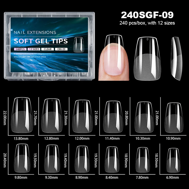 Luxury False Nail Tips Soft Gel Fingertip Semi-matte Capsules Almond French Coffin Full Cover Artificial Fake Nails Extension