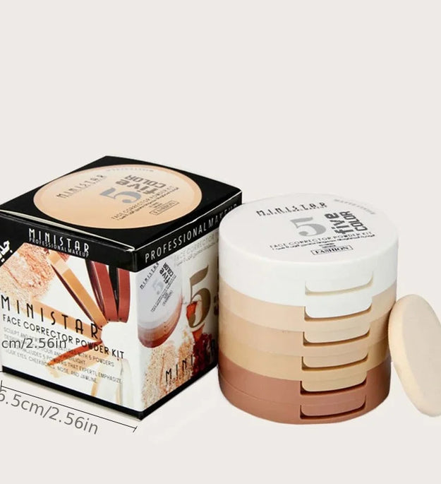 Concealer Contouring Powder, 5 Color 5 Decked Powder Tower, Brightening Skin Tone,Oil Control Makeup Loose Powder Setting Powder