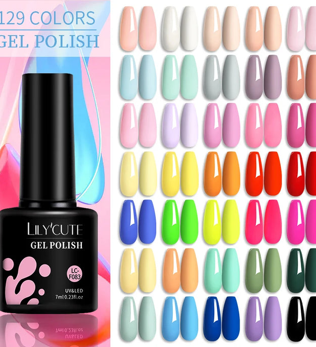 LILYCUTE 6Pcs/Set 7ML Gel DIY Nail Polish Bright Pink Semi Permanent Soak Off UV LED Gel Varnish Nail Art Design Manicure Kit