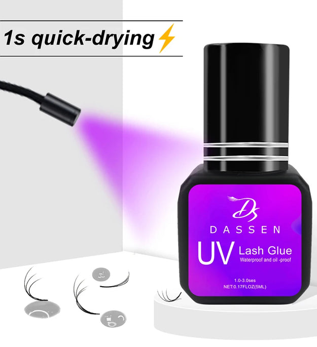Dassen 5ML 1 Second Fast Drying Strong False Eye Lash Extension UV Glue Adhesive Retention Low Smell Mink Eyelash Glue UV