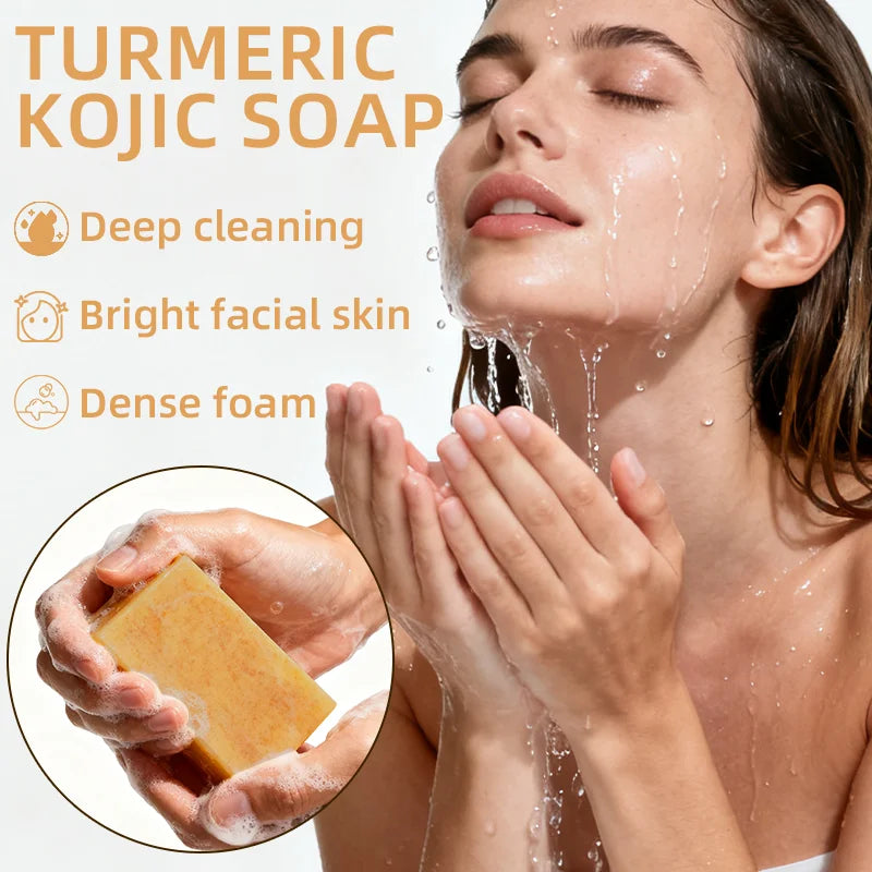 YUITIKUE Turmeric Kojic Soap 100g - Natural Vitamin C Formula, Brightens & Moisturizes, Deep Cleansing, for Face & Hands