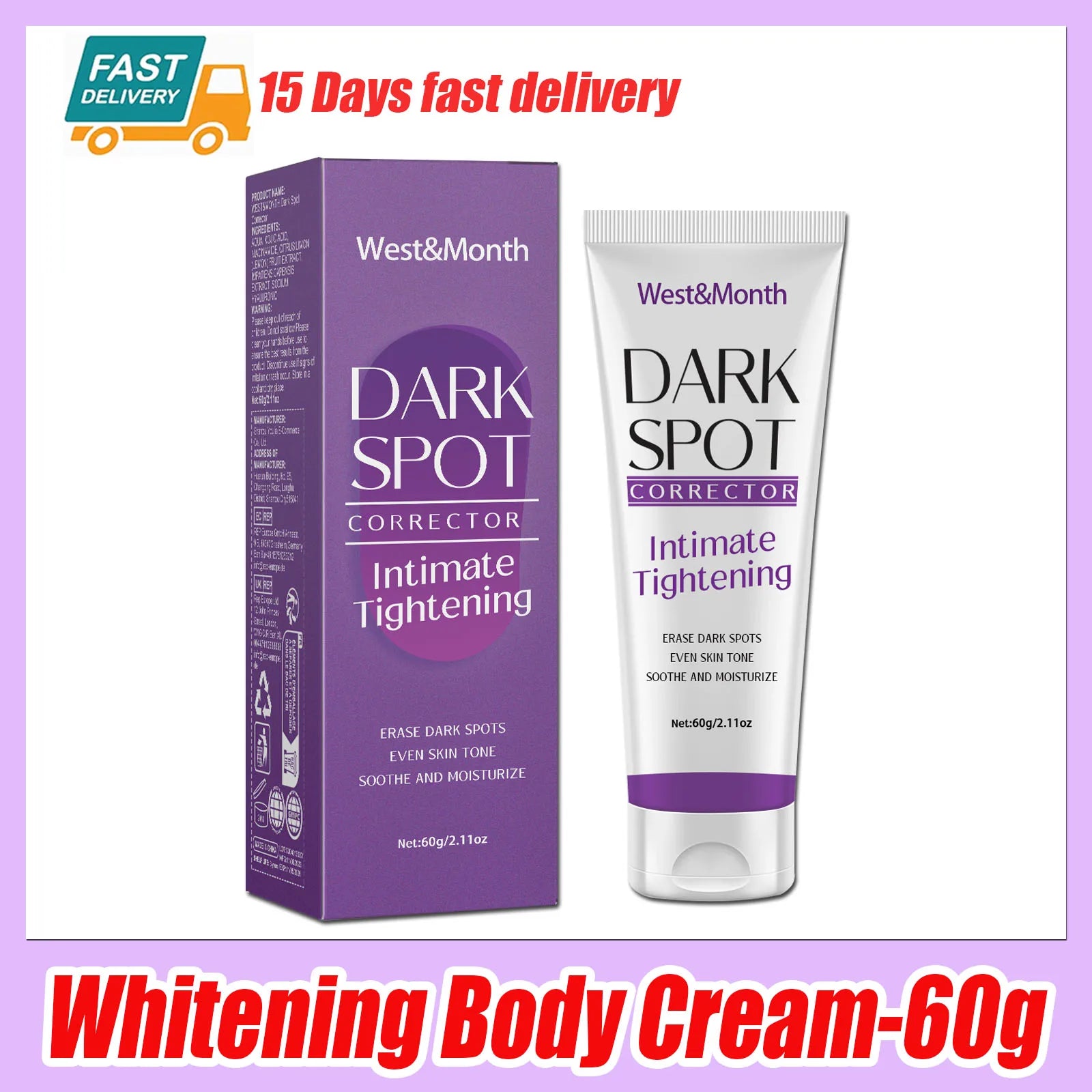 Body Whitening Lotion Dark Spot Remover For Underarms Knees Elbows Melanin Bleaching Lightening Skin Moisturizing Cream 60g