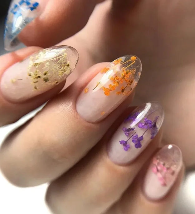 MEET ACROSS 5ml Pink Dried Flower Gel Nail Polish Natural Flower Fairy Nail Art Gel Soak Off UV LED Painting Varnishes For Nails