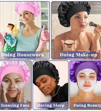 1pcs Soft Silk Satin Lined Bonnet Large Satin Hair Bonnet Household Sleep Shower Cap Hair Wrap Cover for Long Hair Salon Tool - BlissFully