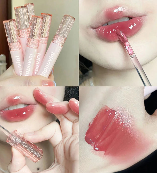 Cherry Pink Mirror Water Lip Gloss Lip Glaze Transparent Glass Lip Oil Waterproof Liquid Lipstick Nude Brown Clear Tint Makeup