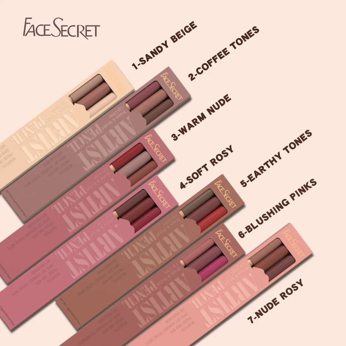 Face Secret 3Pcs Long-Lasting Velvet Lip Liner Matte Lipstick Waterproof Perfect Gift for Christmas Day, Lip Liner Set