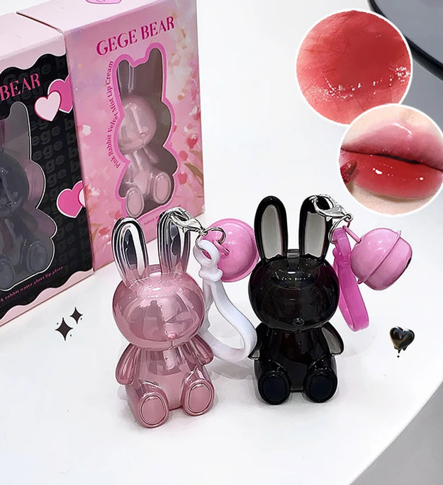 Gege Bear Pink Rabbit Velvet Matte Lip Cream Black Rabbit Water light lip glaze matte mirror pendant lipstick lip gloss