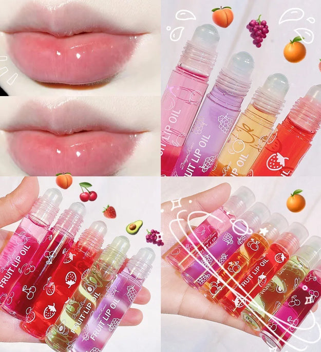 Roll-On Lip Oil, Moisturizing and Hydrating Lip Gloss, Nourishing Lip Balm Liquid for Smooth and Soft Lips, Long-Lasting Shine
