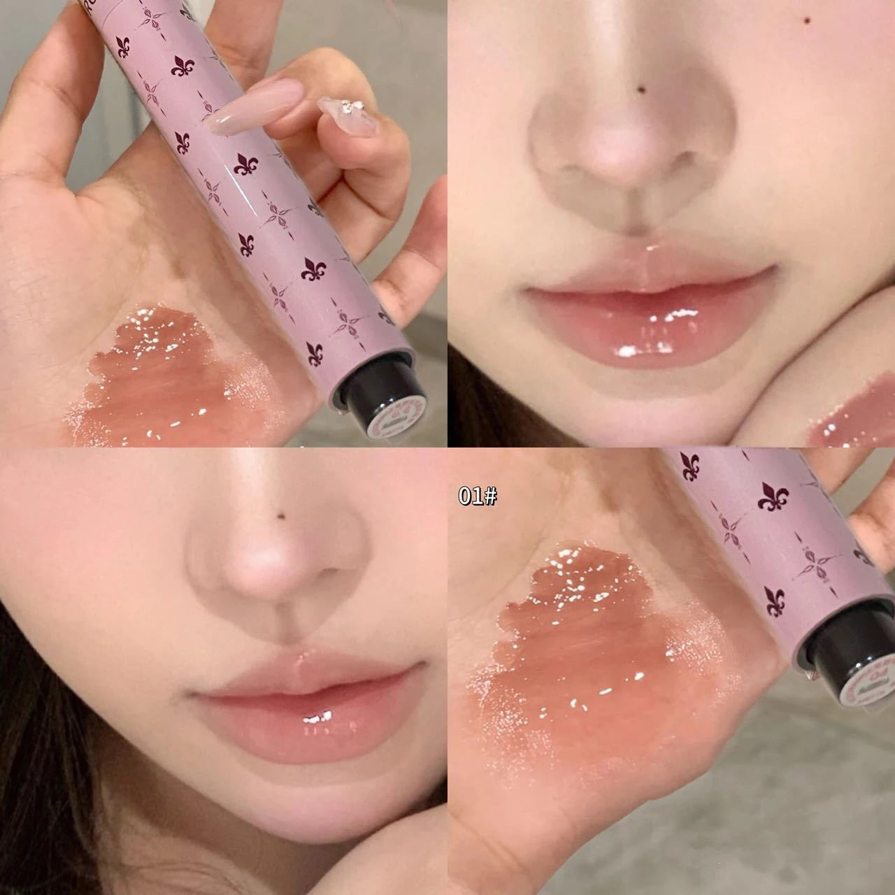 Mulberry Purple Shimmer Lip Jelly Pen Moisturizing Mirror Water Light Solid Lip Gloss Film-forming Non-Fading Gloss Lipstick
