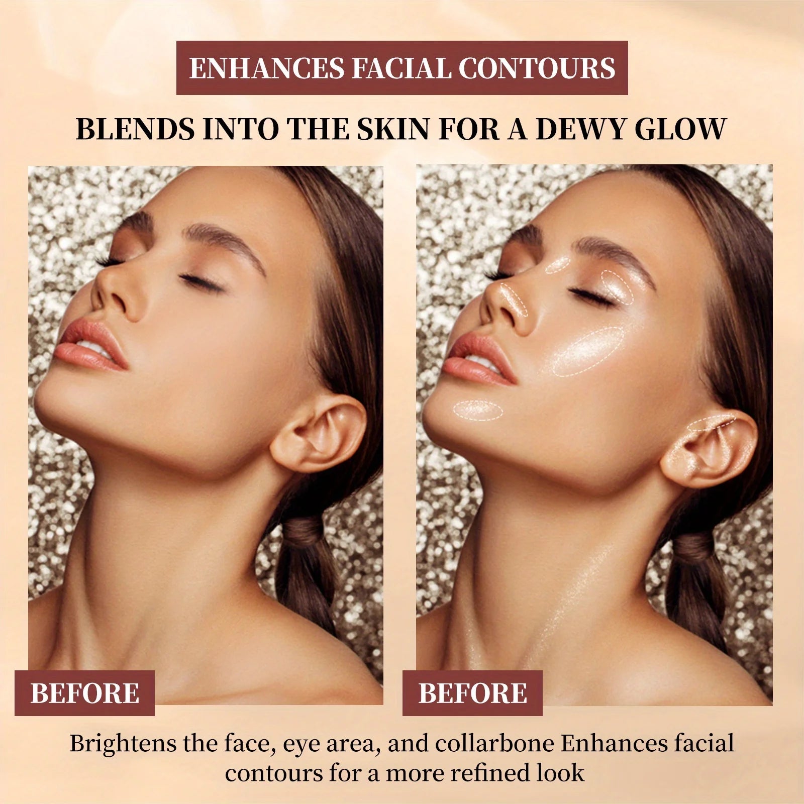 Highlight stick Clear and smart,water-sensitive face brightening and grooming,pearlescent fine flash three-dimensional highlight