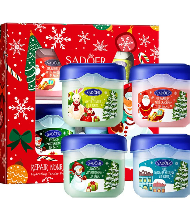 3/4pcs SADOER Christmas Set Brightening Lip Balm Moisturizing Anti Cracking Hydrating Repair Nourishing Lipstick Skin Care