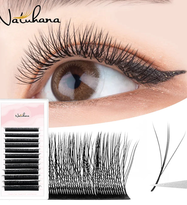 NATUHANA 3D W Shape Lashes Premade Volume Fan Lash Extensions Natural W Style Lashes Faux Mink Individual Lashes Makeup(2.0)
