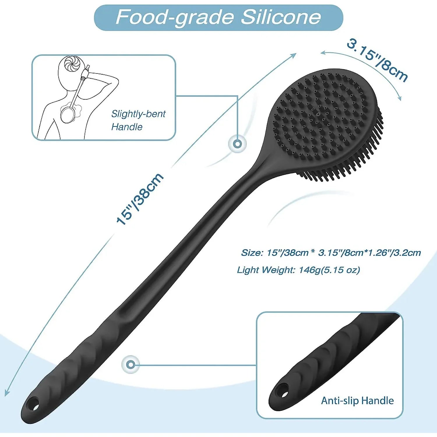 Soft Bath Brush Exfoliating Shower Sponge Body Scrubbing Brush Long Handle Back Exfoliating Scrub Skin Massager Bathroom Brush