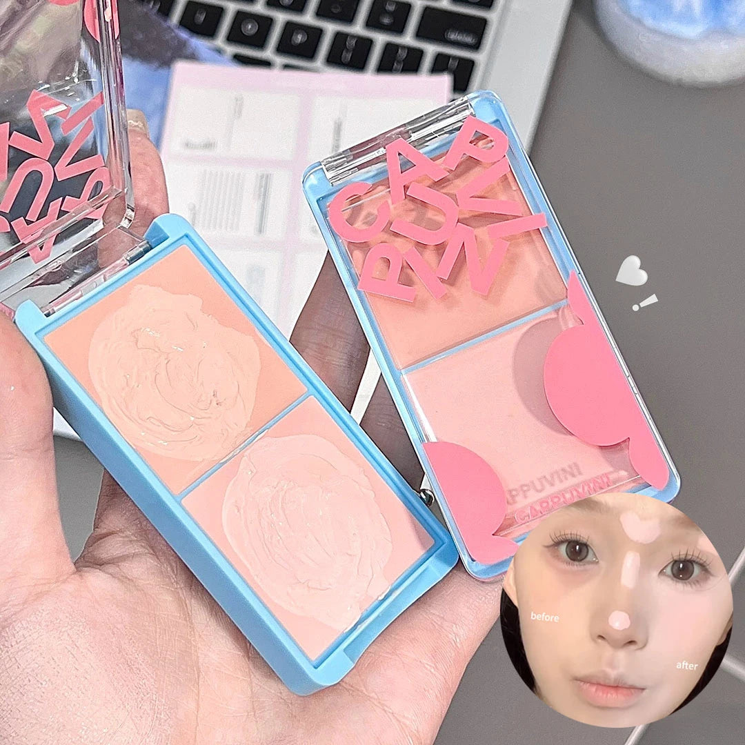 Two-tone Face Brightening Cream Pink Highlight Expansion Facial Highlighter Palette Natural Blush Moisturizing Matte Pink Rouge