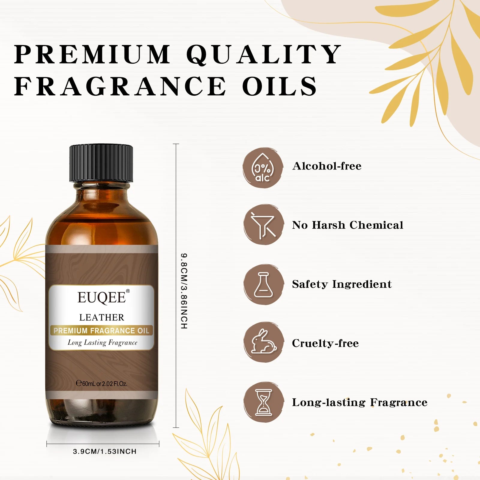 EUQEE 60ml Men's Fragrance Oils with Glass Dropper Leather Dragons Blood Forest Pine Chocolate Aroma Oils For Car Diffusion