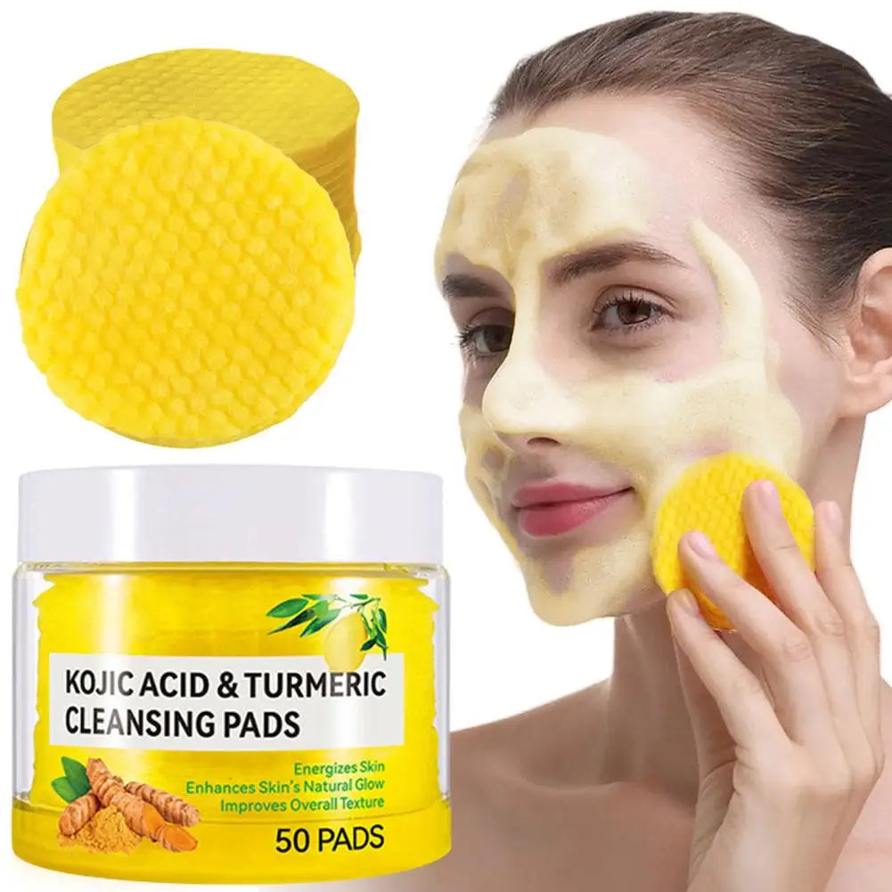 40/50pcs Turmeric Kojic Acid Cleansing Pads Exfoliating Pads Facial Sponges For Cleansing Exfoliating Daily Cleansing Skin Care - BlissFully