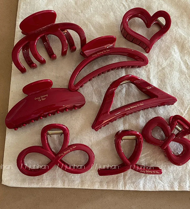 French Red Collection! Large Grip Letters Gold Label Back Head Updo Shark Clip Hair Accessories Headwear Hairpin Hair Claw