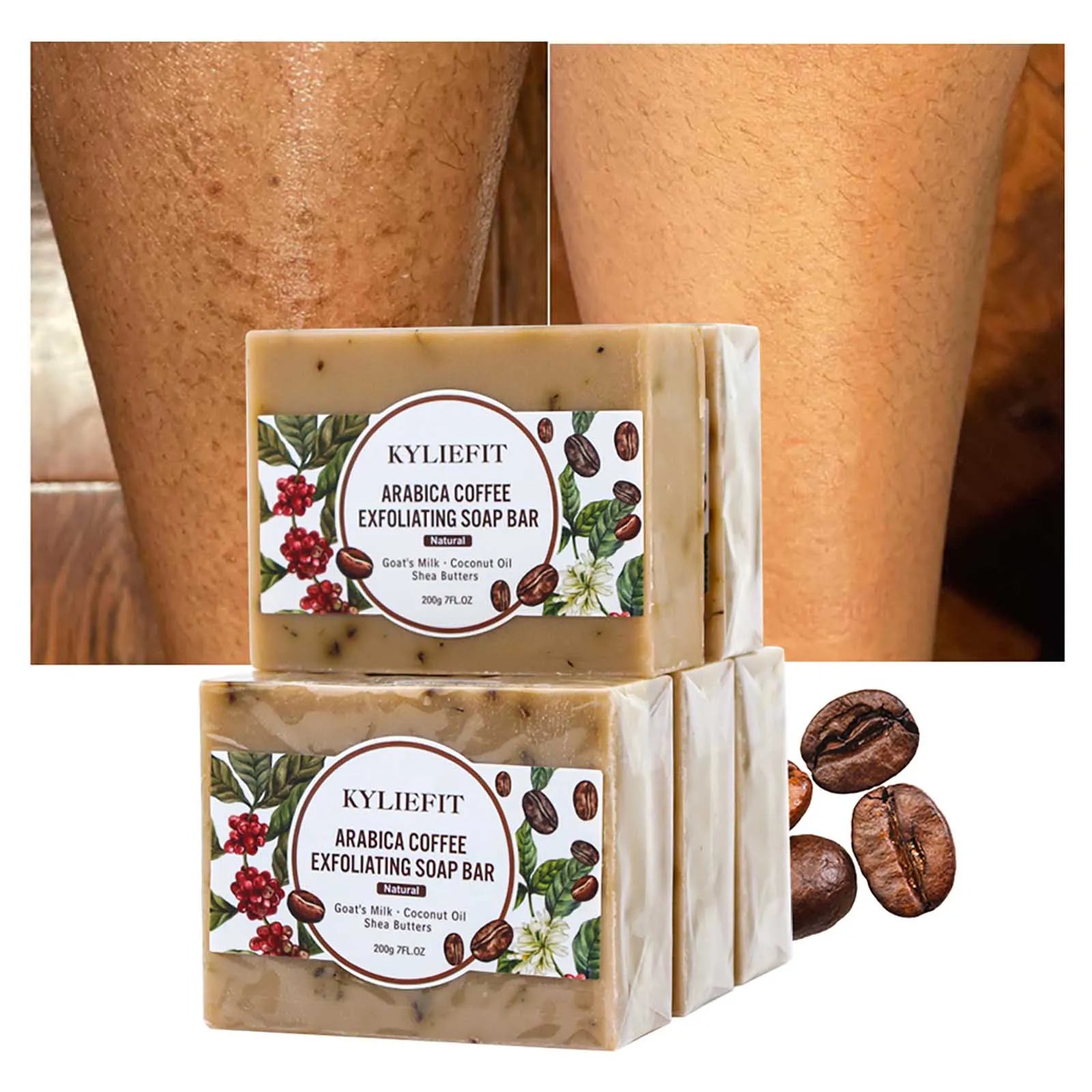 Arabica Coffee Exfoliating Soap, Whitening, Clean Skin, Reduce Dark Spots, Enriched with Coconut Oil, Shea Butter, 200g/7 oz