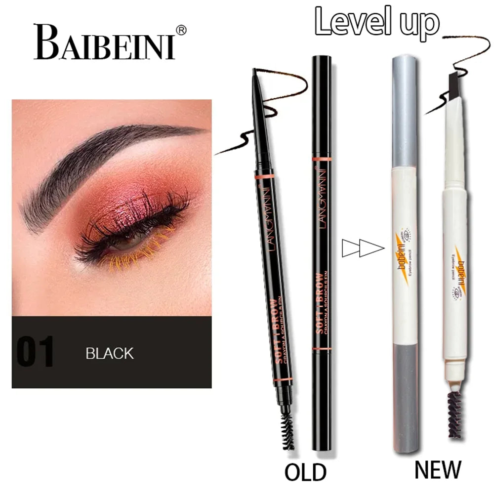 Thin-Head Double-Ended Eyebrow Pencil – Waterproof, Long-Lasting, Auto-Rotate, Brush Tip, Contour, Natural, Certified, Unisex