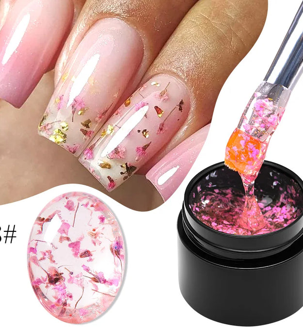 MEET ACROSS 5ml Pink Dried Flower Gel Nail Polish Natural Flower Fairy Nail Art Gel Soak Off UV LED Painting Varnishes For Nails