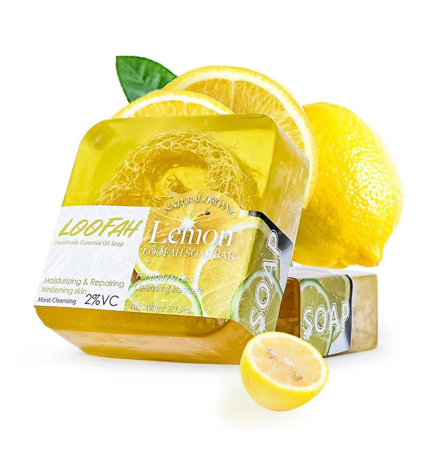 100g Lemon Oil And Loofah Soap Natural Organic Handmade Soap Facial Cleansing Whitening Acne  Essential Oil Soap