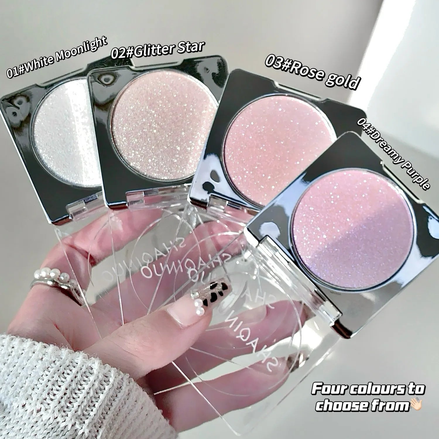 Glitter Highlighter Makeup Palette Pink Shiny Highlighter Palette Diamond High Gloss Powder Face Contour Crystal Brighten Makeup