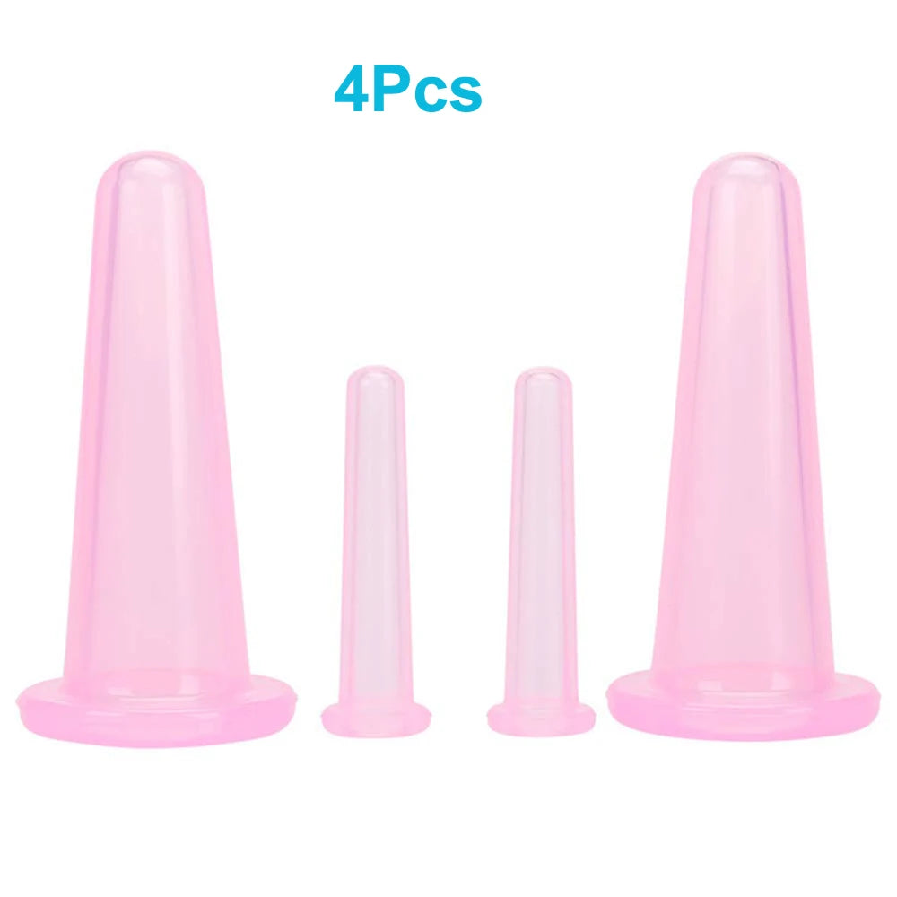 4Pcs Natural Silicone Cupping Massage Cup, for Body Fac Neck Eye Massage Vacuum Tank Body Facial Care, Anti-aging Beauty Tool