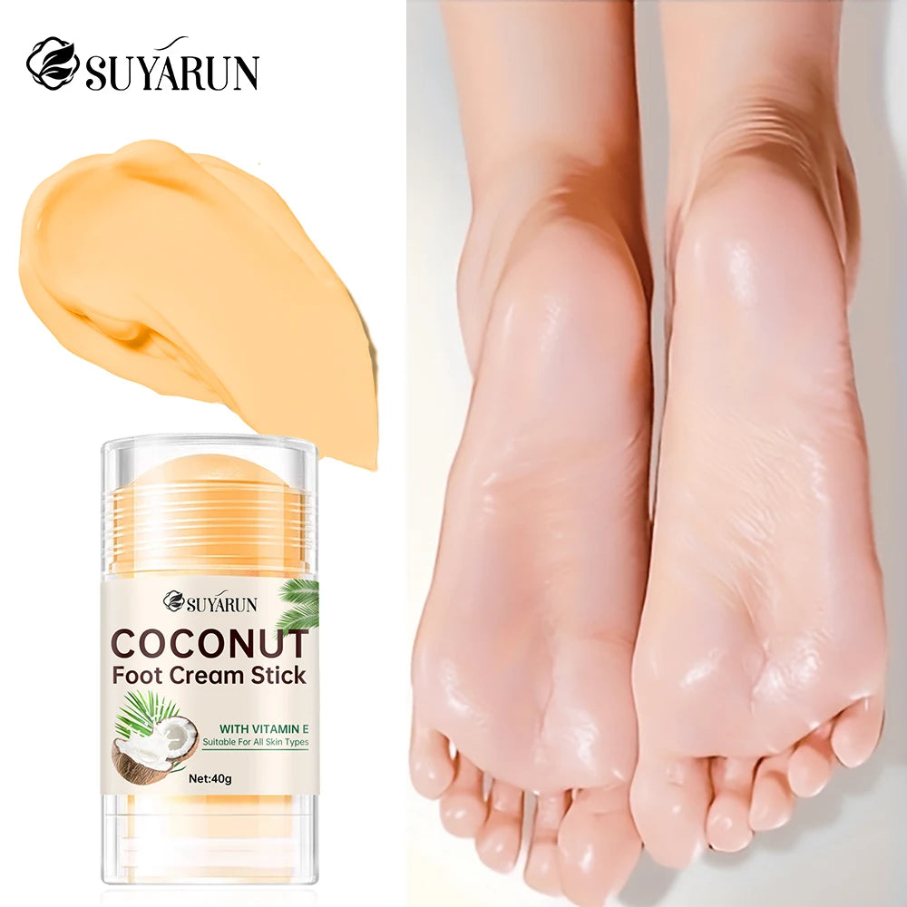 SUYARUN Coconut Foot Balm Stick for Cracked Heels Repair, Moisturizing Heel Care, Hydrating & Portable Dry Skin Treatment.