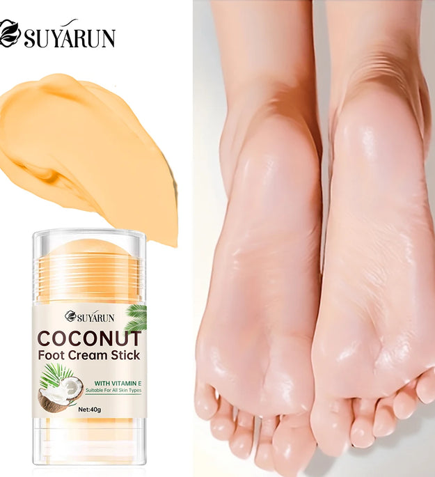 SUYARUN Coconut Foot Balm Stick for Cracked Heels Repair, Moisturizing Heel Care, Hydrating & Portable Dry Skin Treatment.
