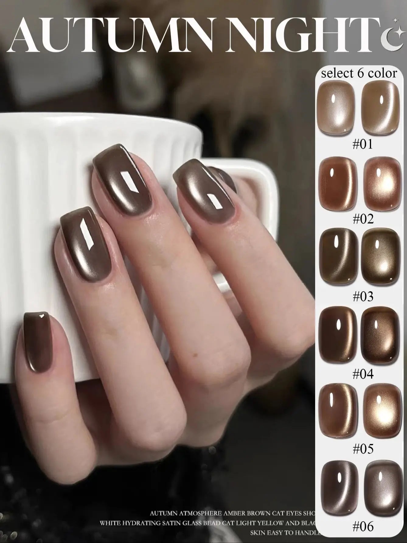 WS Black Glass Cat Magnetic Gel Nail Polish Punk Style Nail Art Manicure Varnis Semi Permanent Gel for Winter Nail Supplies