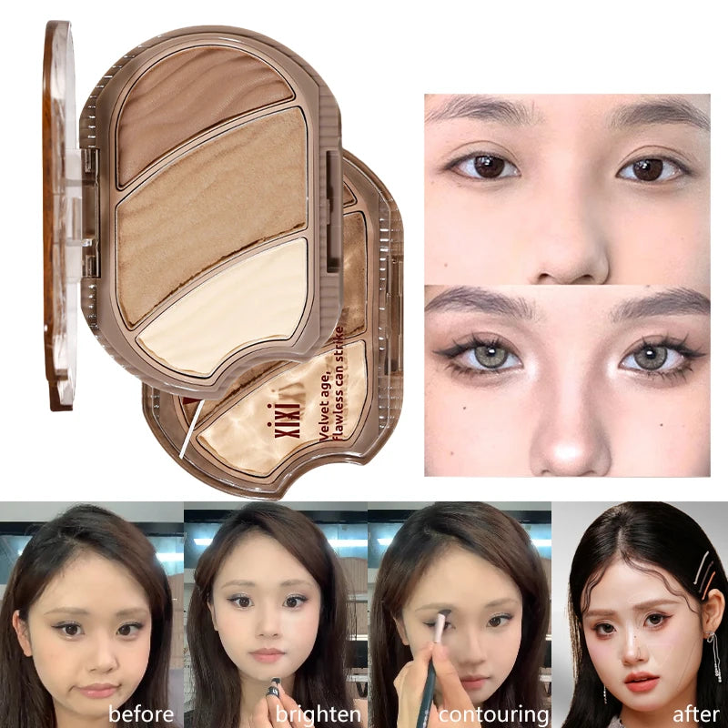 Matte Highlighter Contouring Palette Bronzer Makeup Grey Brown Shading Eye Nose Contour Natural Brighten Face Highlighter Powder