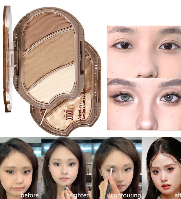 Matte Highlighter Contouring Palette Bronzer Makeup Grey Brown Shading Eye Nose Contour Natural Brighten Face Highlighter Powder