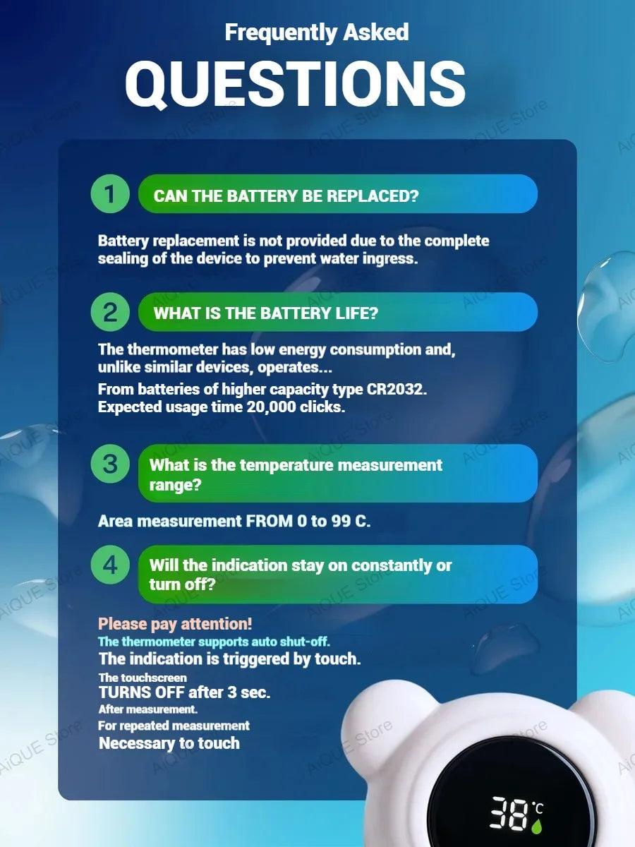 AiQUE Touch control Baby Bath Temperature Monitor LED Display Bath Thermometer Cartoon Digital Water Temperature Meter