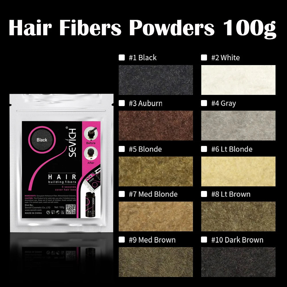 SEVICH Hair Fiber 100g Keratin Hair Fiber Thickening powder Hair Building Fiber Spray Instant Regrowth Powder Hair Loss Conceale - BlissFully