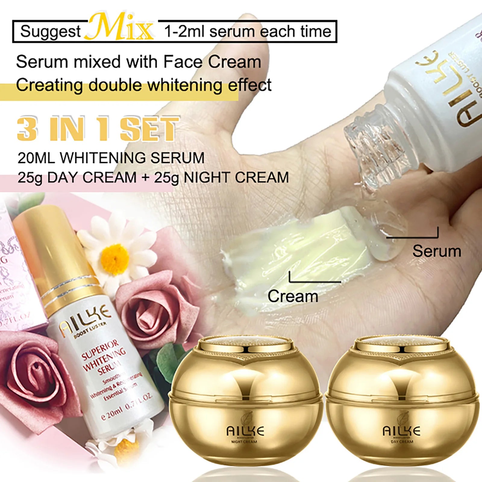 AILKE 24K Collagen Facial Whitening Set, Reduce Black Spots, Freckles, Brightening, Moisturizing Beauty Set For All Skin Types - BlissFully